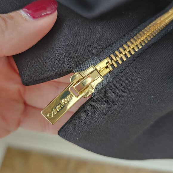 Calvin Klein Black Cocktail Dress Zip Front White Collar Formal Women's 8 - Picture 4 of 7